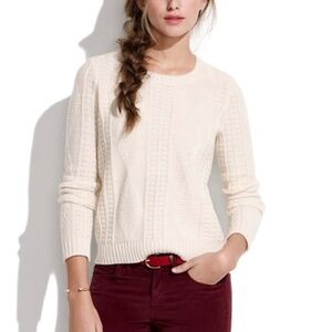 J.Crew x Wallace & Barnes Shetland wool cable knit fisherman sweater cream M